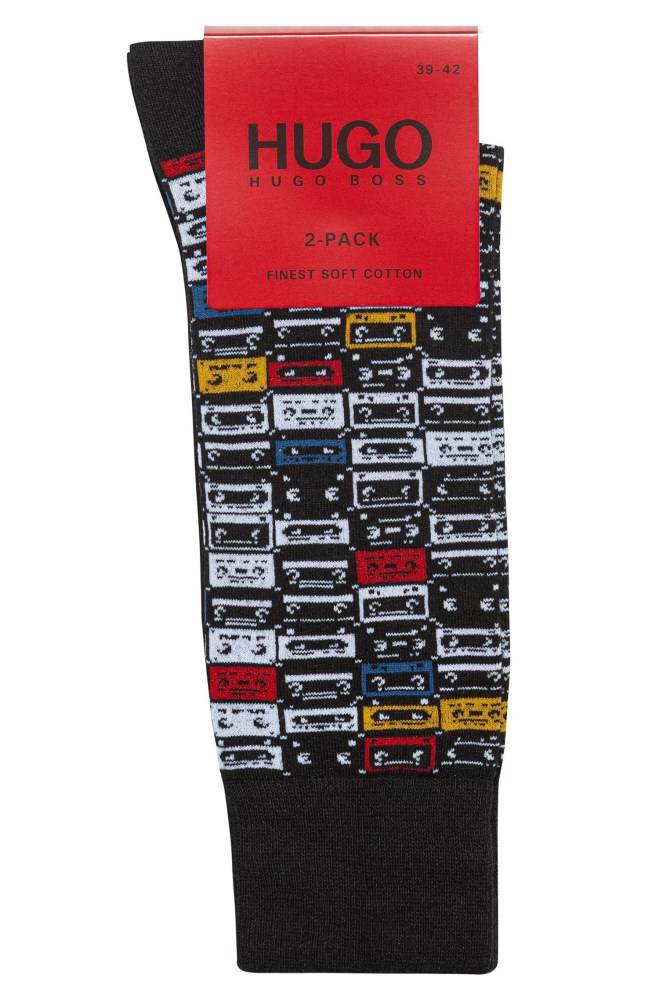 Hugo Boss Two-pack of plain and patterned cotton-blend socks Svarte | oSbQzaX5