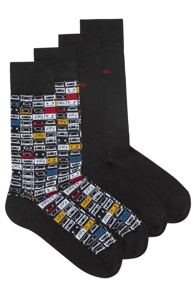 Hugo Boss Two-pack of plain and patterned cotton-blend socks Svarte | oSbQzaX5