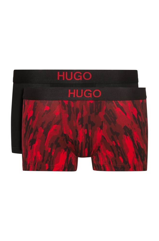 Hugo Boss Two-pack of printed and plain stretch-cotton trunks Mørke Rød | RNzEsw1H