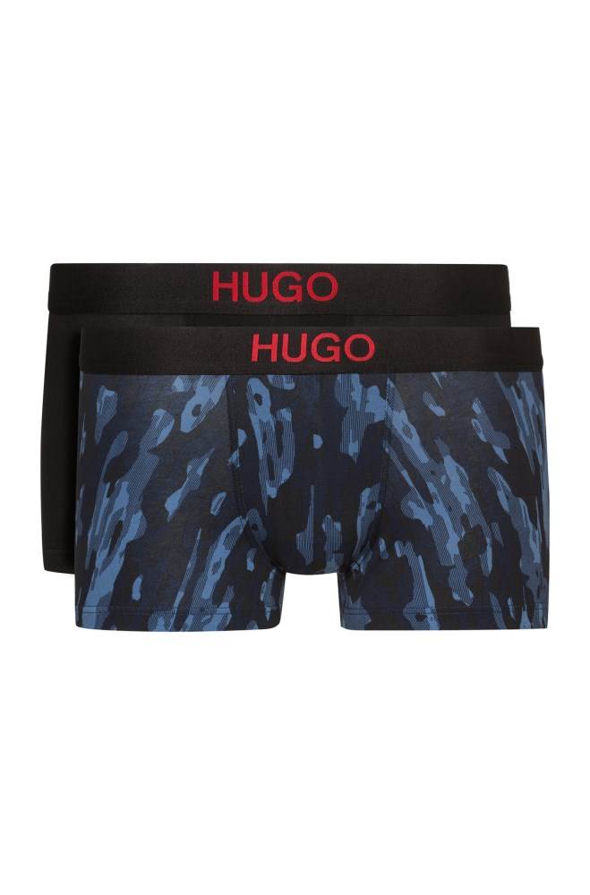 Hugo Boss Two-pack of printed and plain stretch-cotton trunks Blå | hQNNyeLB