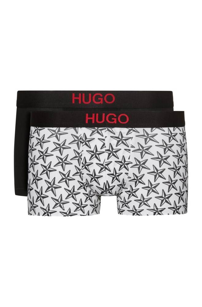 Hugo Boss Two-pack of printed and plain stretch-cotton trunks Patterned | hjIBZZ22