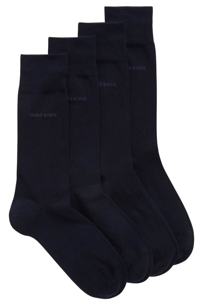 Hugo Boss Two-pack of regular-length cotton-blend socks Mørke Blå | N8zlEOJx