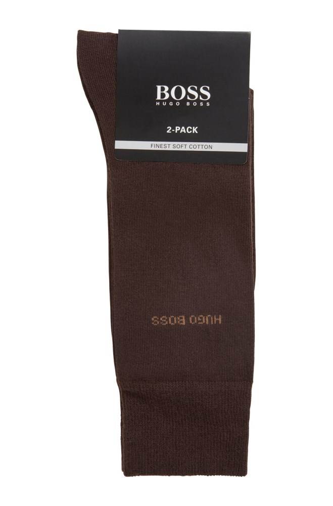 Hugo Boss Two-pack of regular-length cotton-blend socks Mørke Brune | woQ7w4yb