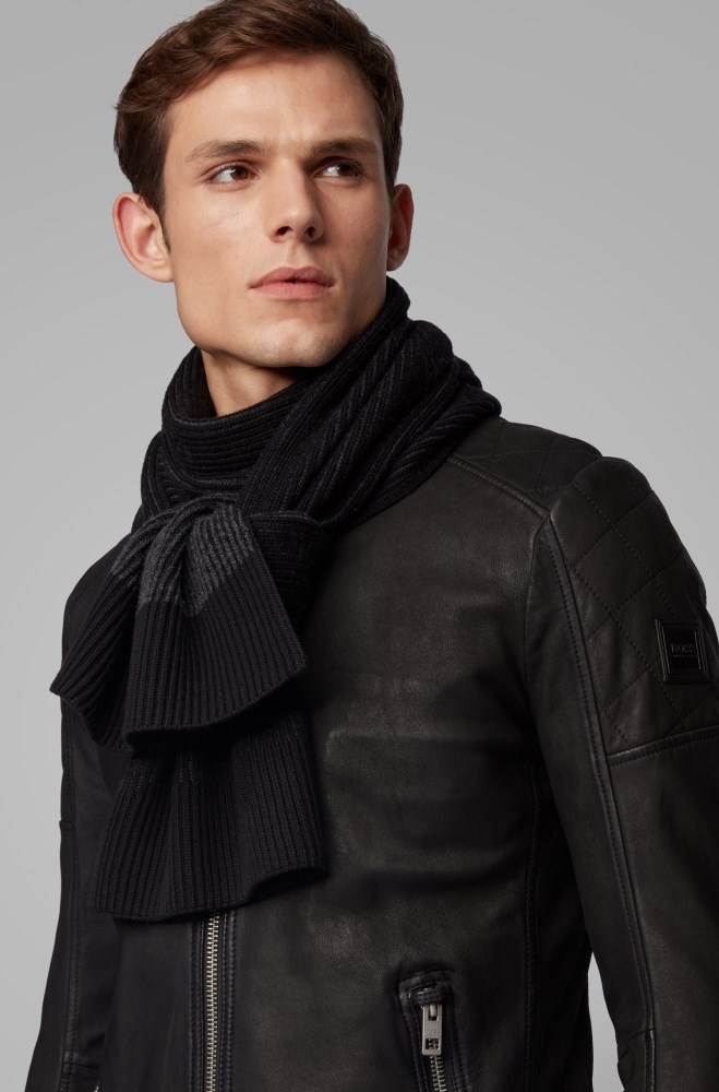 Hugo Boss Two-tone ribbed scarf Svarte | Ar6n0RIE