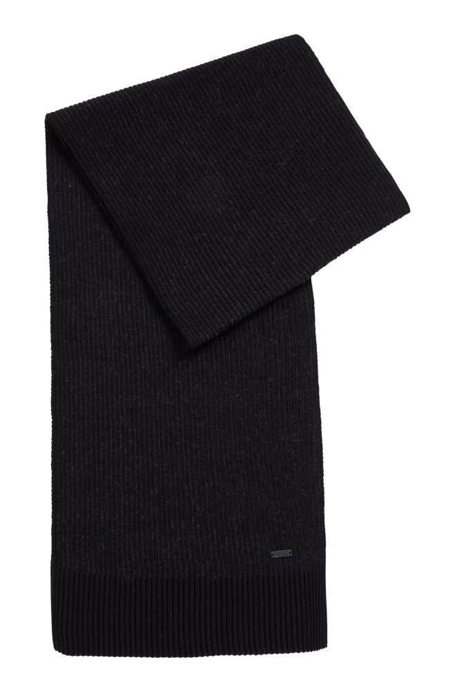 Hugo Boss Two-tone ribbed scarf Svarte | Ar6n0RIE