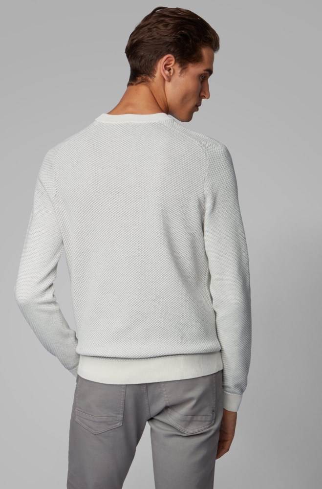 Hugo Boss Two-tone structured jacquard sweater Hvite | QWaDQKIX