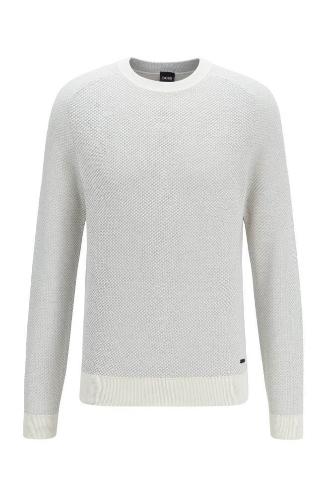 Hugo Boss Two-tone structured jacquard sweater Hvite | QWaDQKIX