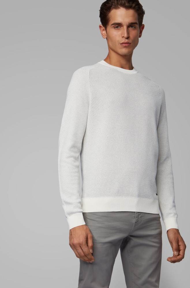 Hugo Boss Two-tone structured jacquard sweater Hvite | QWaDQKIX