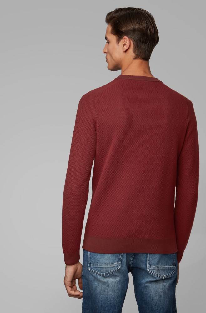 Hugo Boss Two-tone structured jacquard sweater Mørke Rød | gauZyfx0