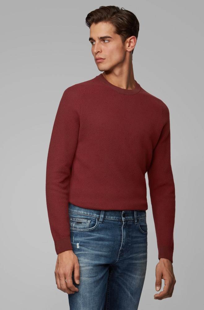 Hugo Boss Two-tone structured jacquard sweater Mørke Rød | gauZyfx0