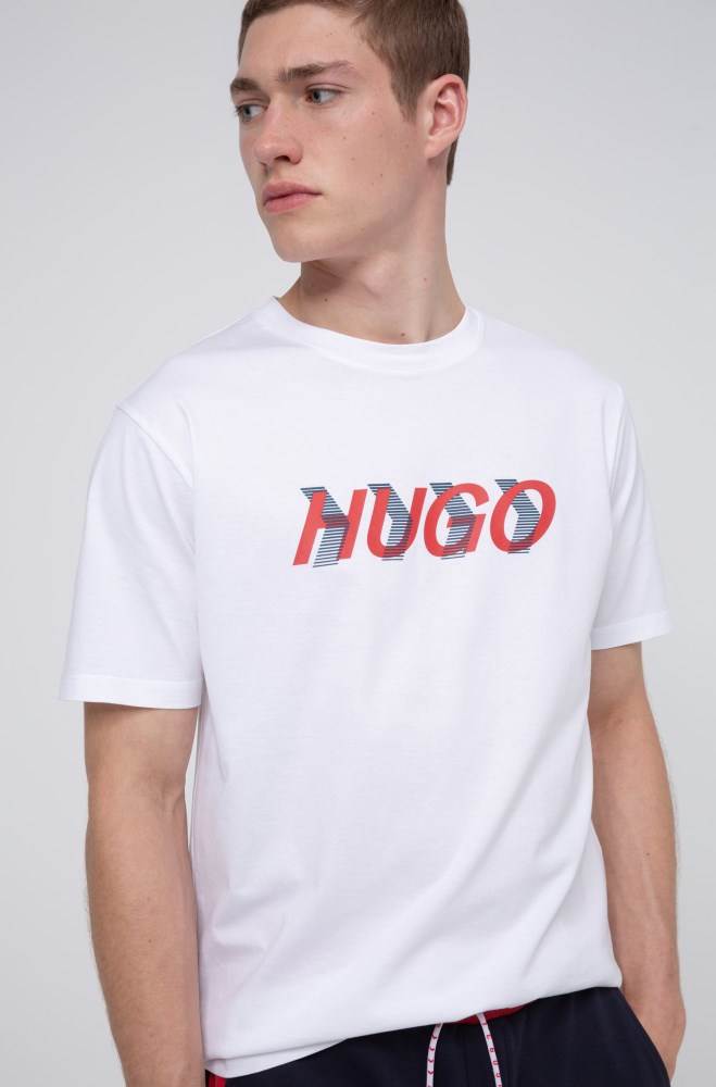 Hugo Boss Unisex cotton-jersey T-shirt Hvite | YZWQYpfE