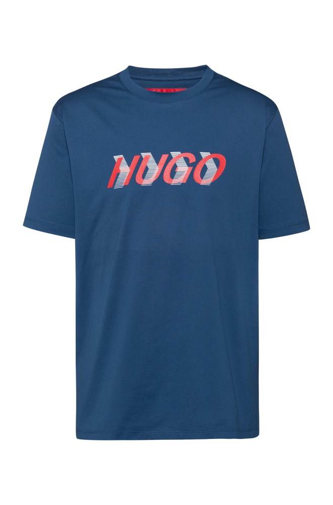 Hugo Boss Unisex cotton-jersey T-shirt Mørke Blå | hsk0Ra7x