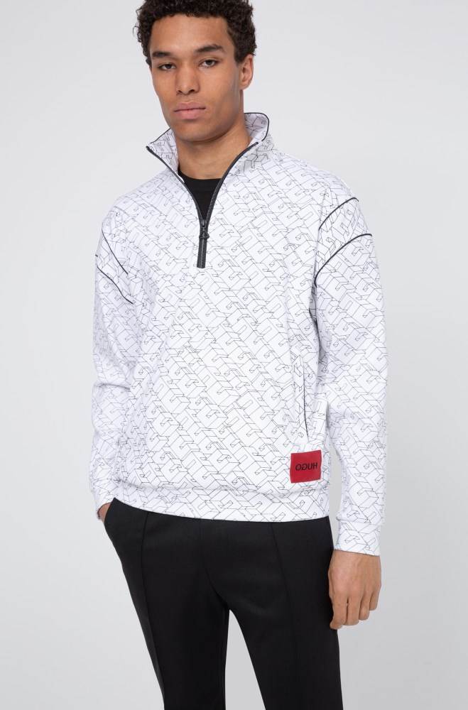 Hugo Boss Unisex quarter-zip sweatshirt Hvite | gluQEN6l