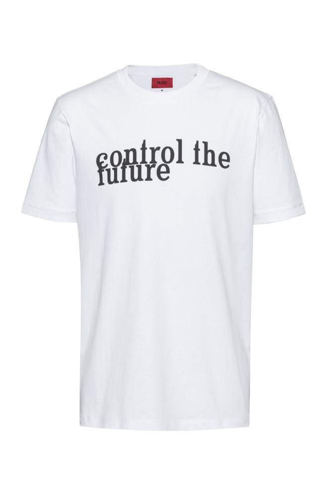 Hugo Boss Unisex slogan-print T-shirt Hvite | YcjC4fia