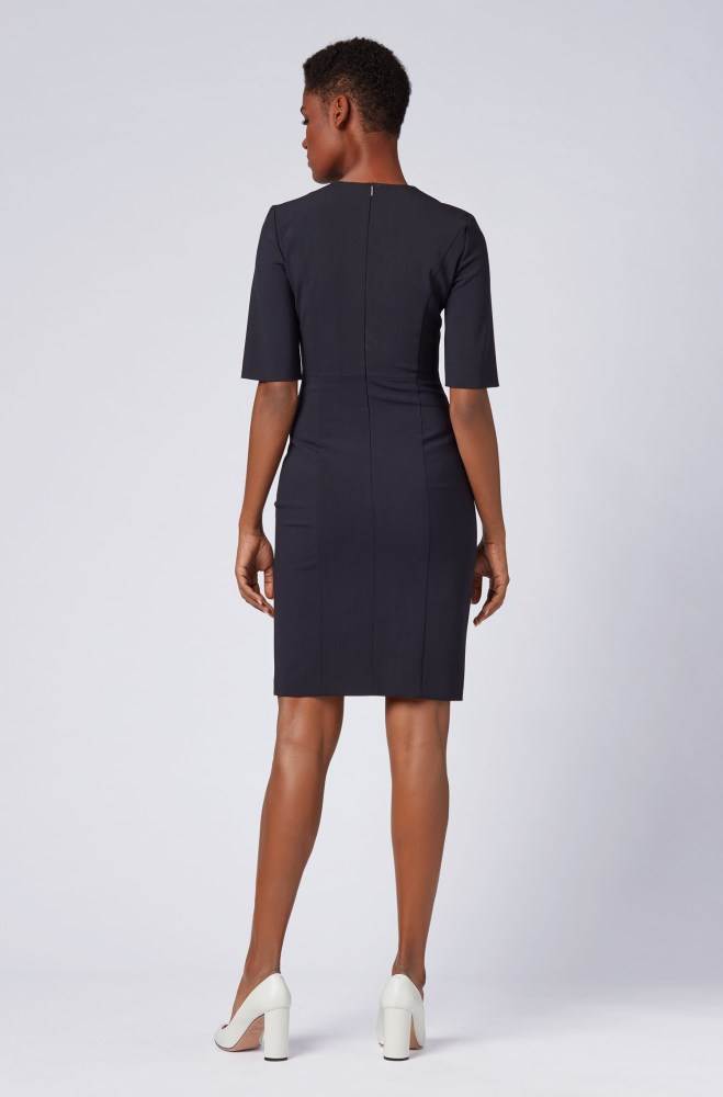 Hugo Boss V-neck dress Mørke Blå | FkRT8BzI