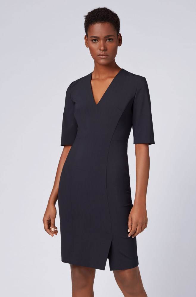 Hugo Boss V-neck dress Mørke Blå | FkRT8BzI