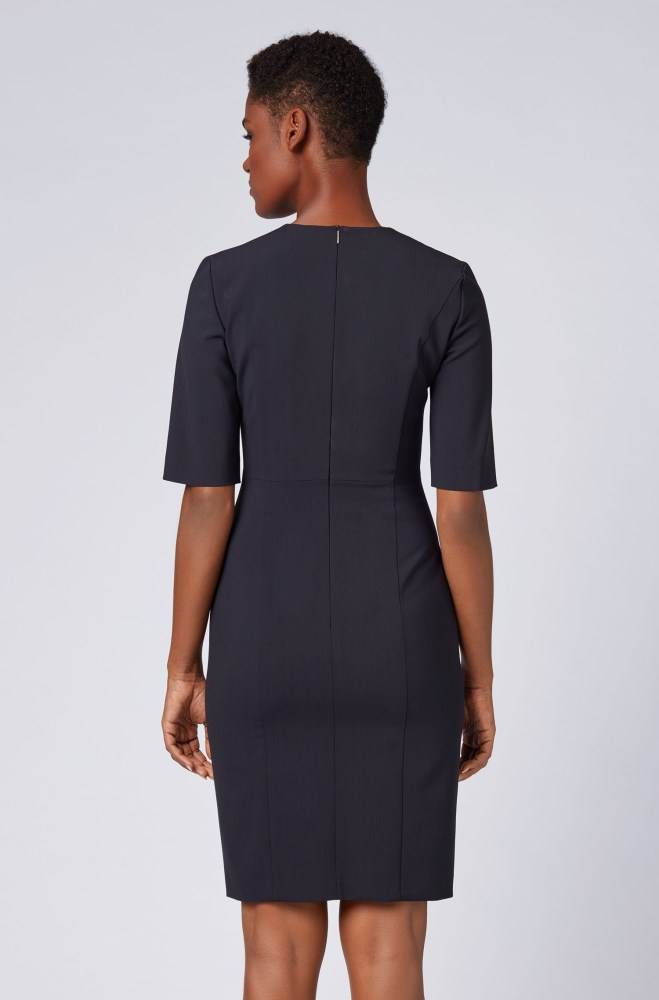 Hugo Boss V-neck dress Mørke Blå | FkRT8BzI