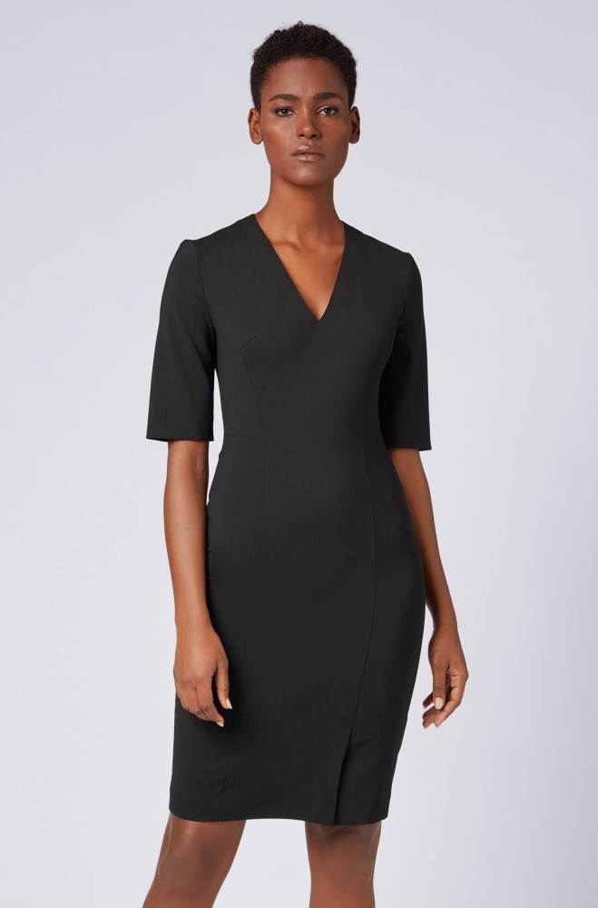 Hugo Boss V-neck dress Svarte | zrJ8gbXE