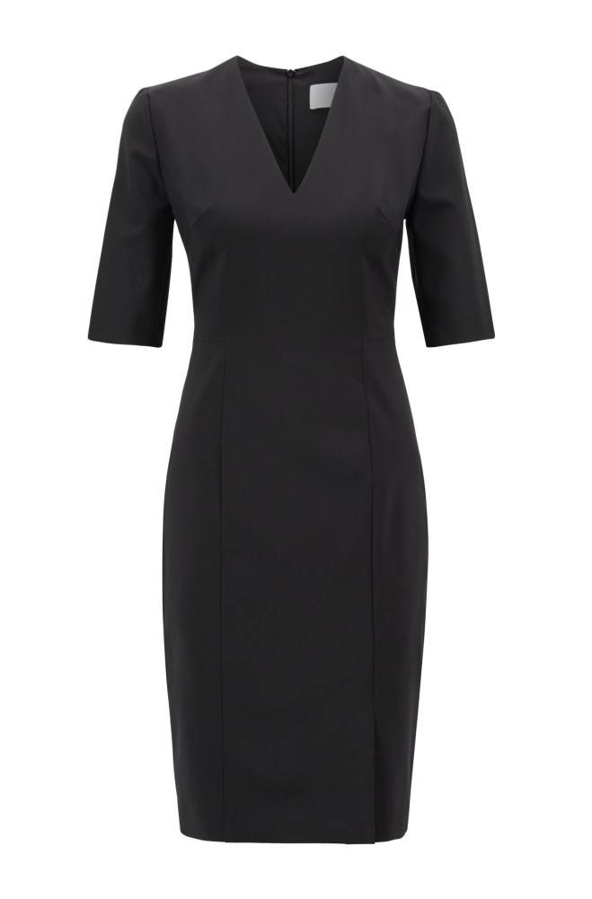 Hugo Boss V-neck dress Svarte | zrJ8gbXE