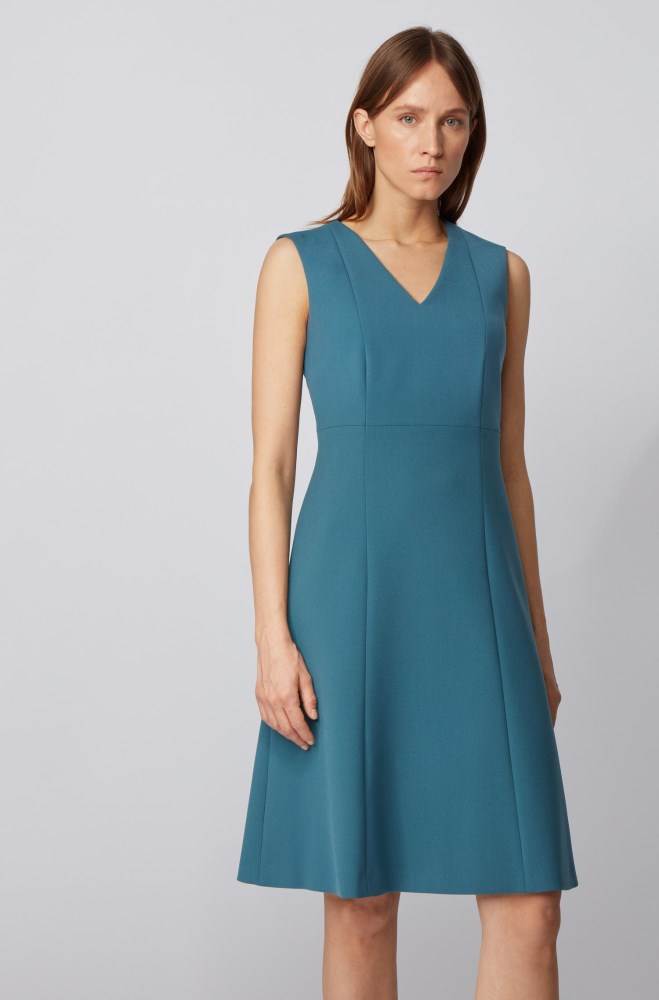 Hugo Boss V-neck dress Turkis | VdB2Og3K