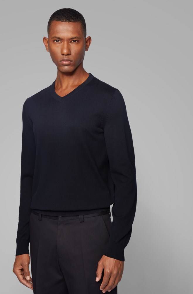 Hugo Boss V-neck sweater Mørke Blå | 596s9KoI