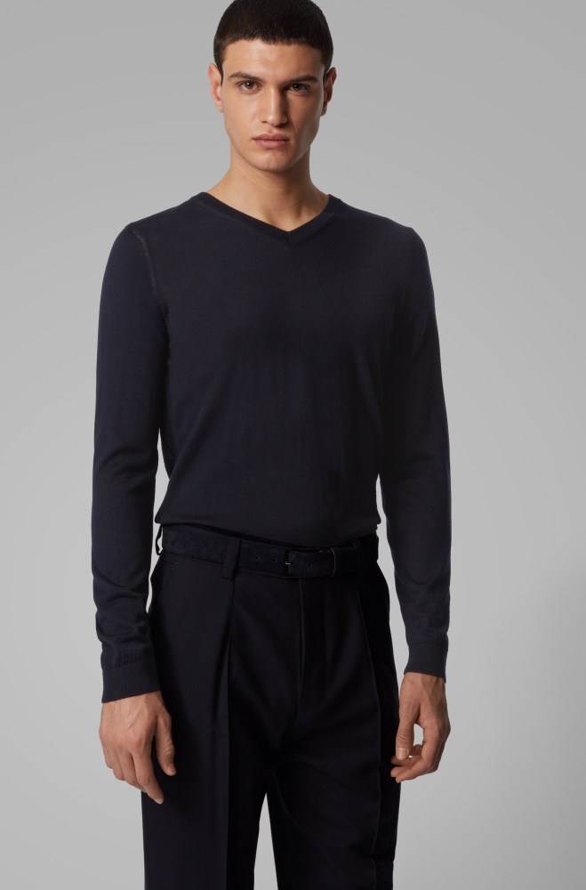 Hugo Boss V-neck sweater Mørke Blå | B0csOdBJ