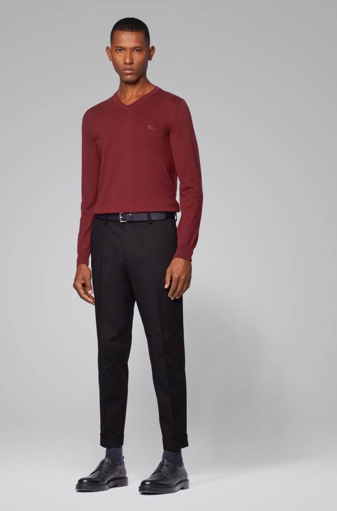 Hugo Boss V-neck sweater Mørke Rød | UclD4T4S