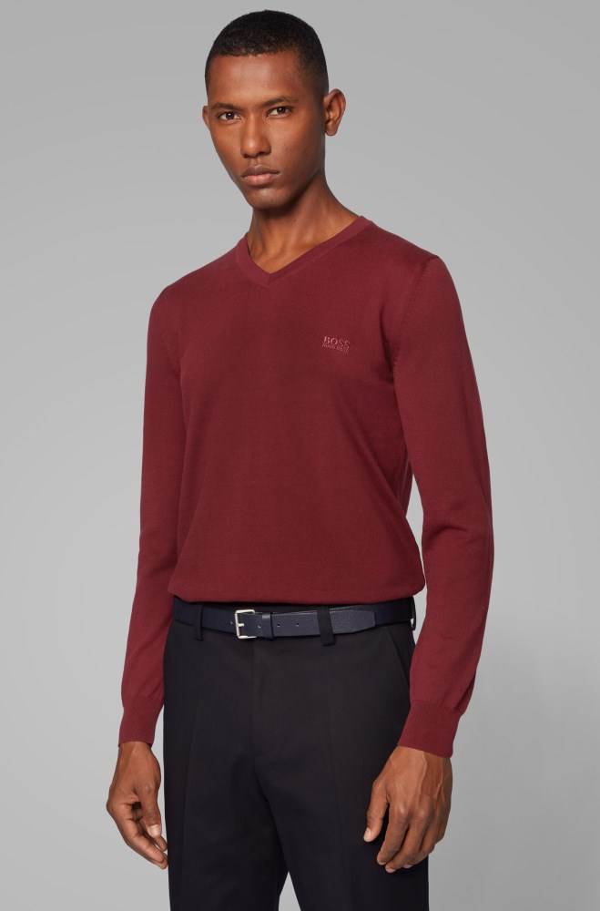 Hugo Boss V-neck sweater Mørke Rød | UclD4T4S