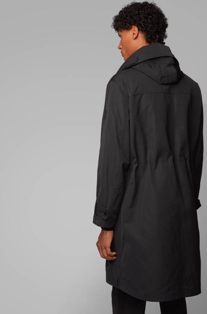 Hugo Boss Vann-repellent hooded coat Svarte | aKBWwAMV