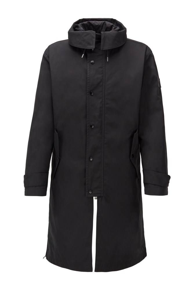 Hugo Boss Vann-repellent hooded coat Svarte | aKBWwAMV