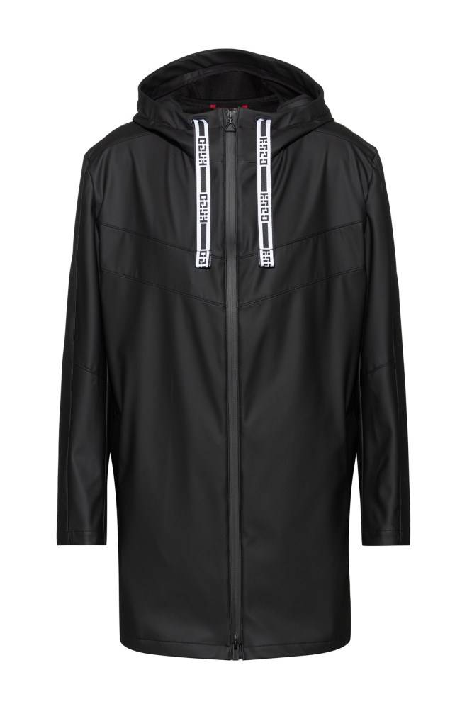 Hugo Boss Vann-repellent hooded raincoat Svarte | RrcXT8vC