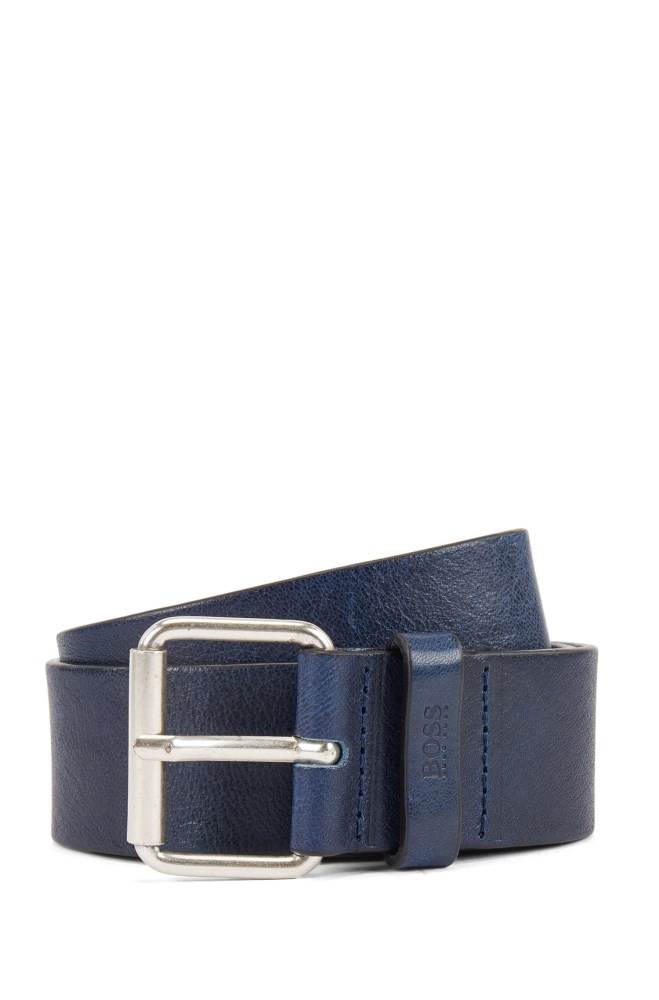 Hugo Boss Vegetable-tanned leather belt Mørke Blå | AwwIP0JW