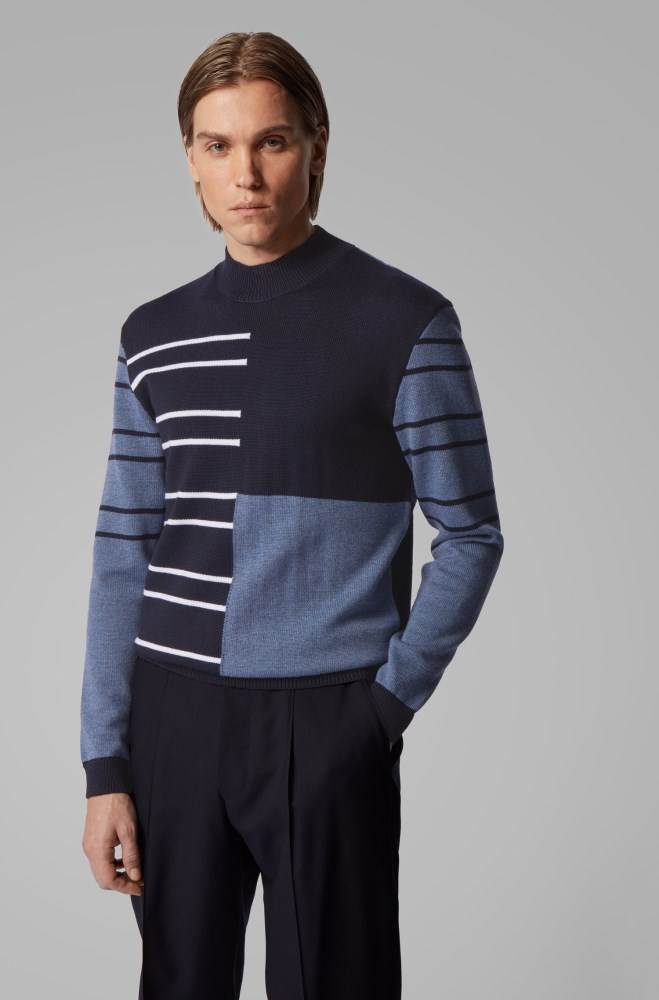 Hugo Boss Virgin-wool sweater Mørke Blå | fC4oPl5M