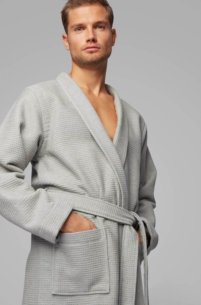 Hugo Boss Waffle-structured dressing gown Grå | 9t13B2tM