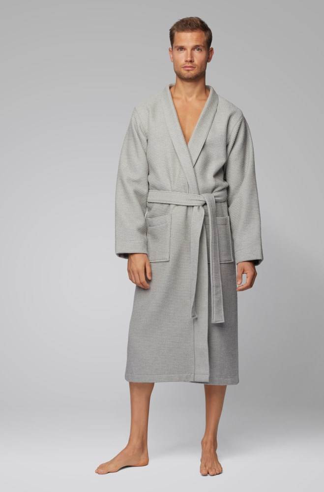 Hugo Boss Waffle-structured dressing gown Grå | cX61G0ou