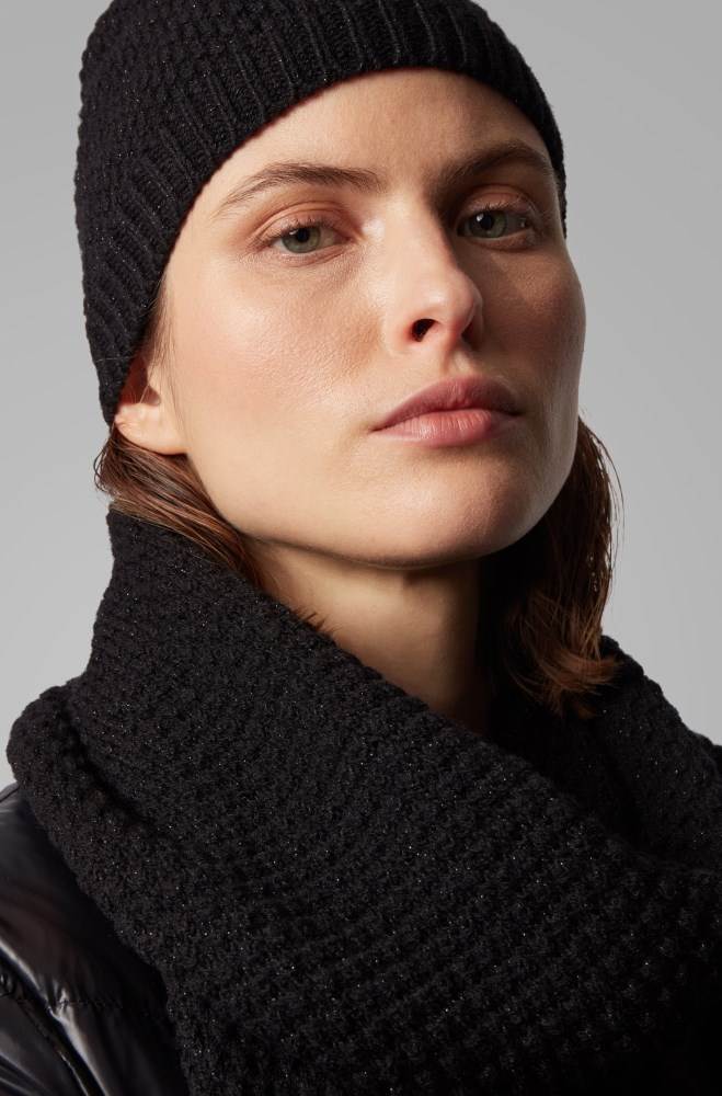 Hugo Boss Wool-blend hat and scarf set Svarte | uZHFaeQo