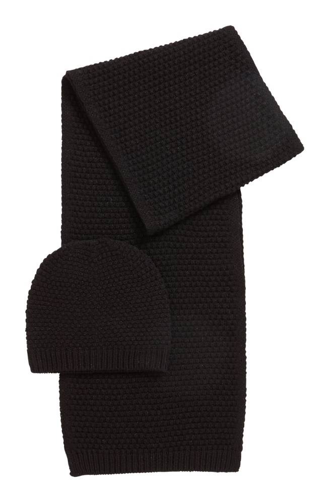 Hugo Boss Wool-blend hat and scarf set Svarte | uZHFaeQo