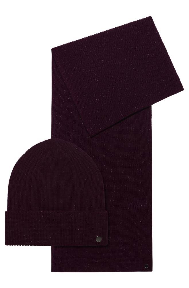 Hugo Boss Wool-blend scarf and hat gift set Lilla | AH6JaPP6