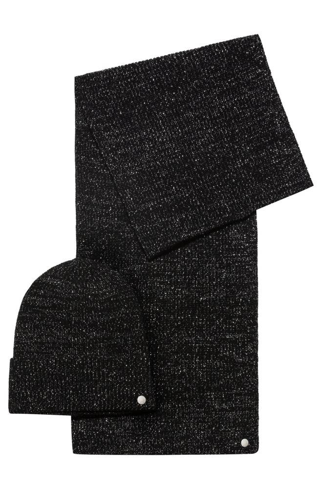 Hugo Boss Wool-blend scarf and hat gift set Svarte | bZRhn070