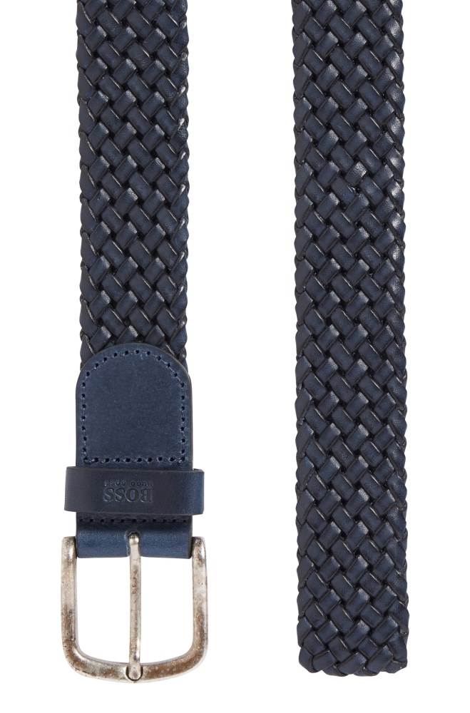 Hugo Boss Woven-leather belt Mørke Blå | UbloH8qs