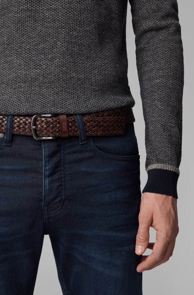 Hugo Boss Woven-leather belt Mørke Brune | tfY3HYBI