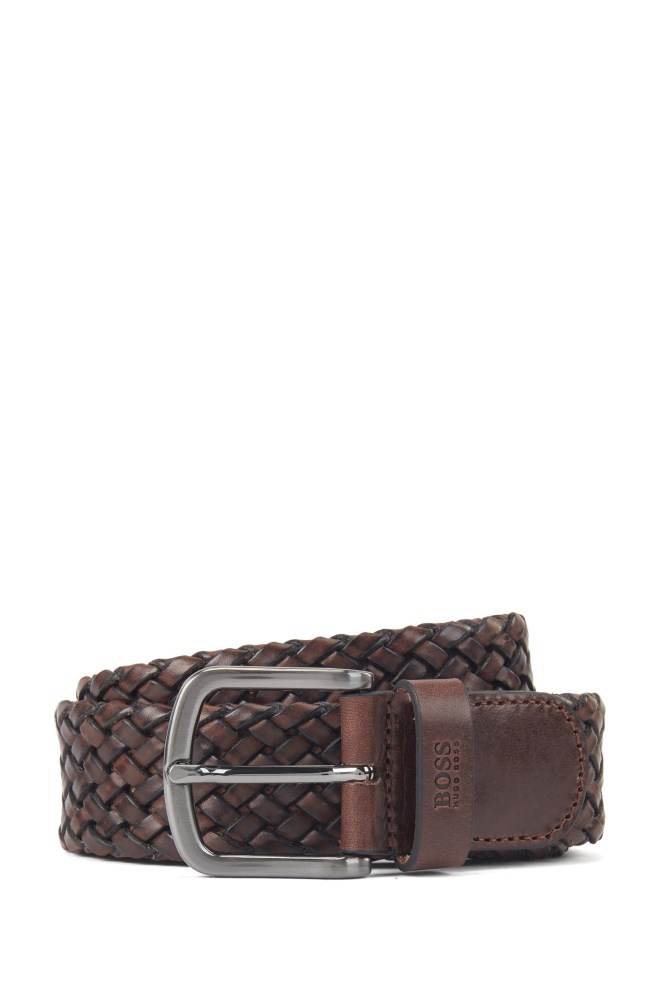 Hugo Boss Woven-leather belt Mørke Brune | tfY3HYBI