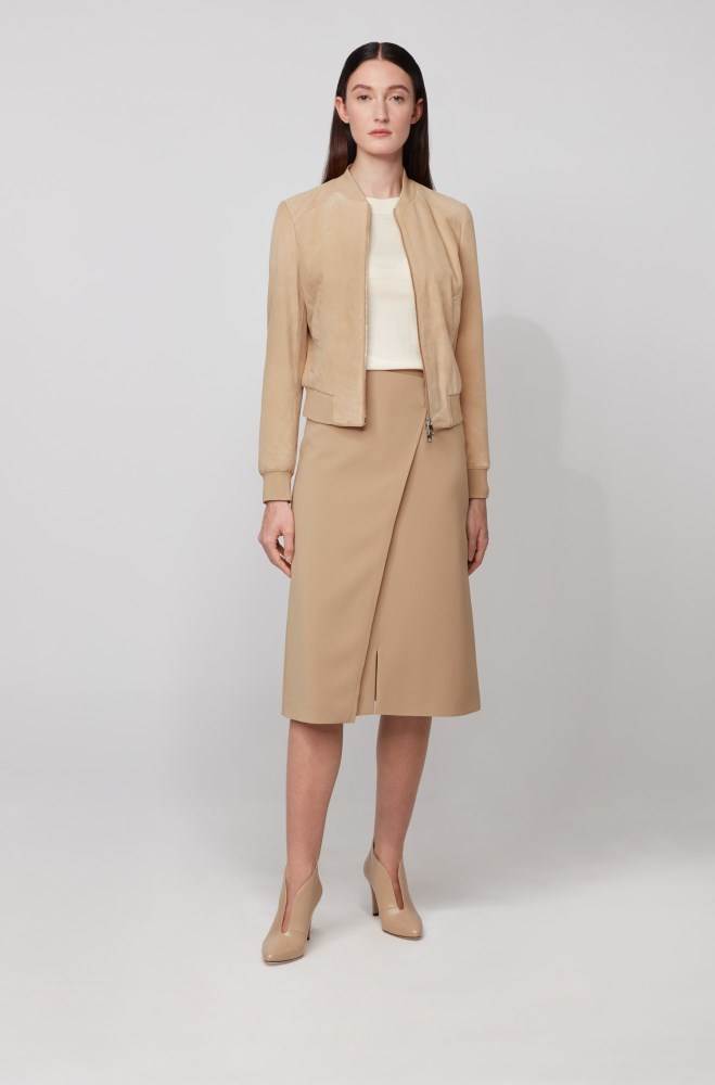 Hugo Boss Wrap-front pencil skirt Beige | LJdm6MYG