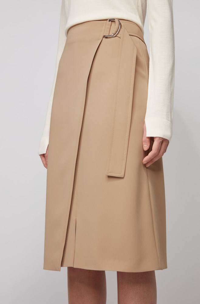 Hugo Boss Wrap-front pencil skirt Beige | LJdm6MYG