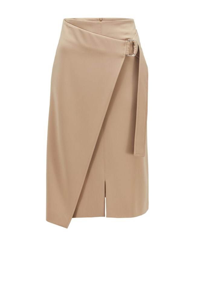 Hugo Boss Wrap-front pencil skirt Beige | LJdm6MYG