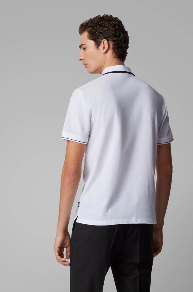 Hugo Boss Zip-neck polo shirt Hvite | bepbXHCV