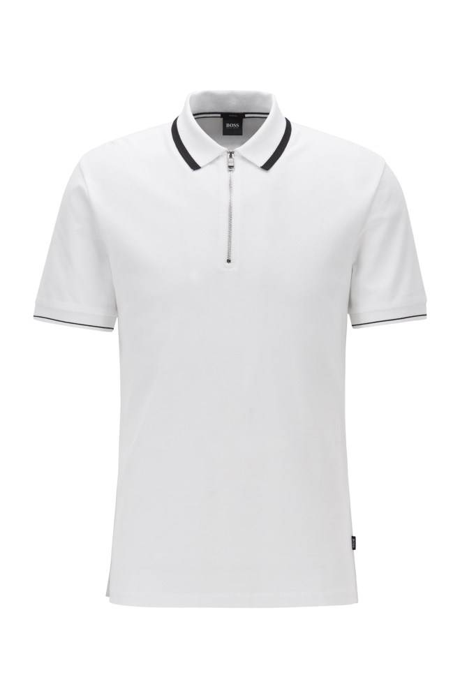 Hugo Boss Zip-neck polo shirt Hvite | bepbXHCV