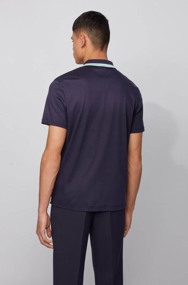 Hugo Boss Zip-neck polo shirt Mørke Blå | qwUekL2d