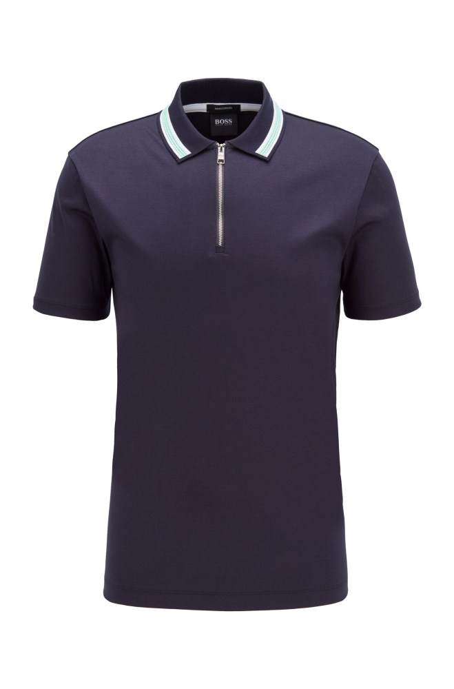 Hugo Boss Zip-neck polo shirt Mørke Blå | qwUekL2d