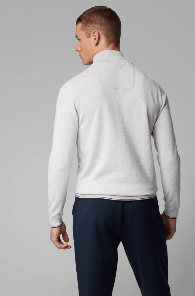 Hugo Boss Zip-neck sweater Lyse Grå | SCihq78j